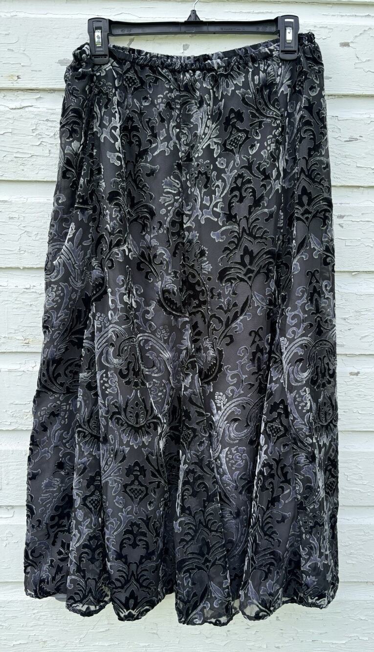Vintage Chicos Velvet Burnout Skirt Goth Cyber Whimsy Grunge M Witchy Black